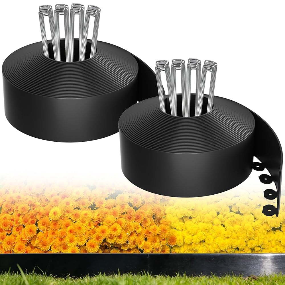 MIXC Garden Edging Border, 100FT 2 Inch Tall Plastic Landscape Edging with 150 Stakes, Flexible Tool-Free Lawn Border for Yard, Flower Bed & Landscaping