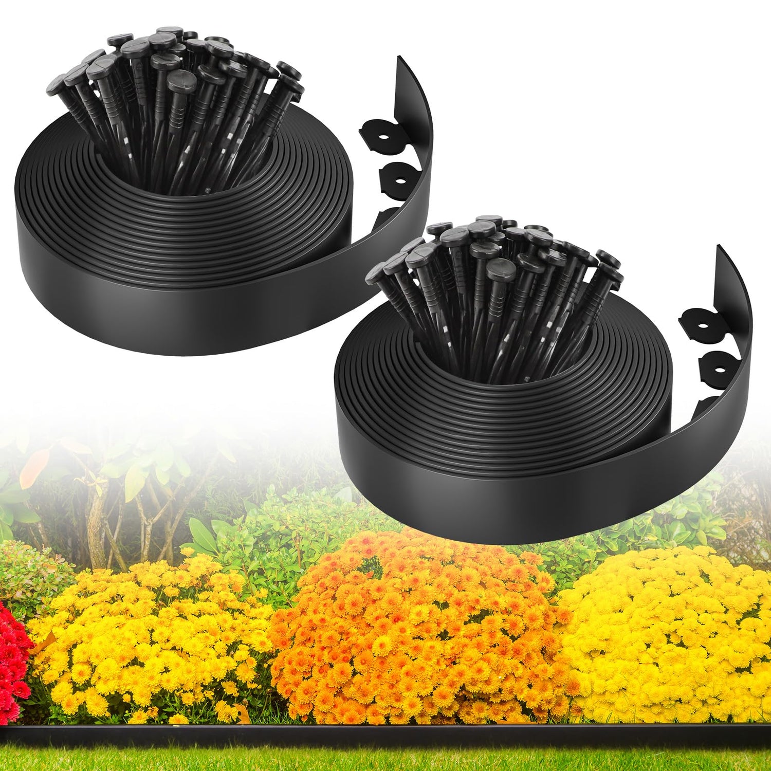 MIXC Garden Edging Border, 100FT 2 Inch Tall Plastic Landscape Edging with 150 Stakes, Flexible Tool-Free Lawn Border for Yard, Flower Bed & Landscaping